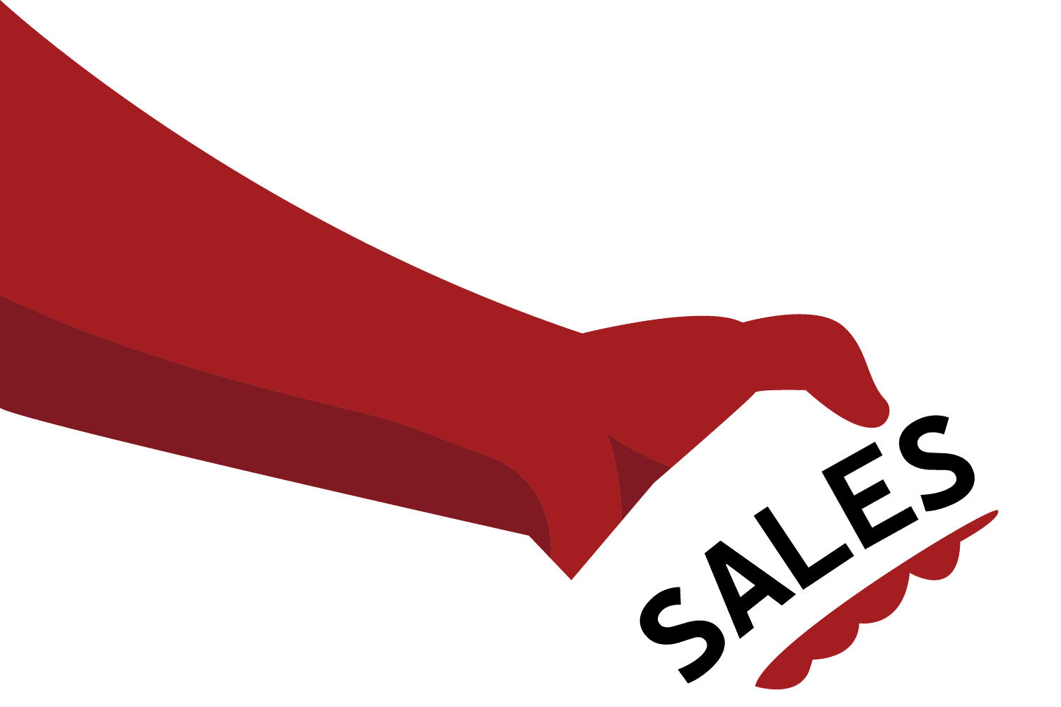 Sales Stylized Red Hand Holding The Word SALES On A Green Background